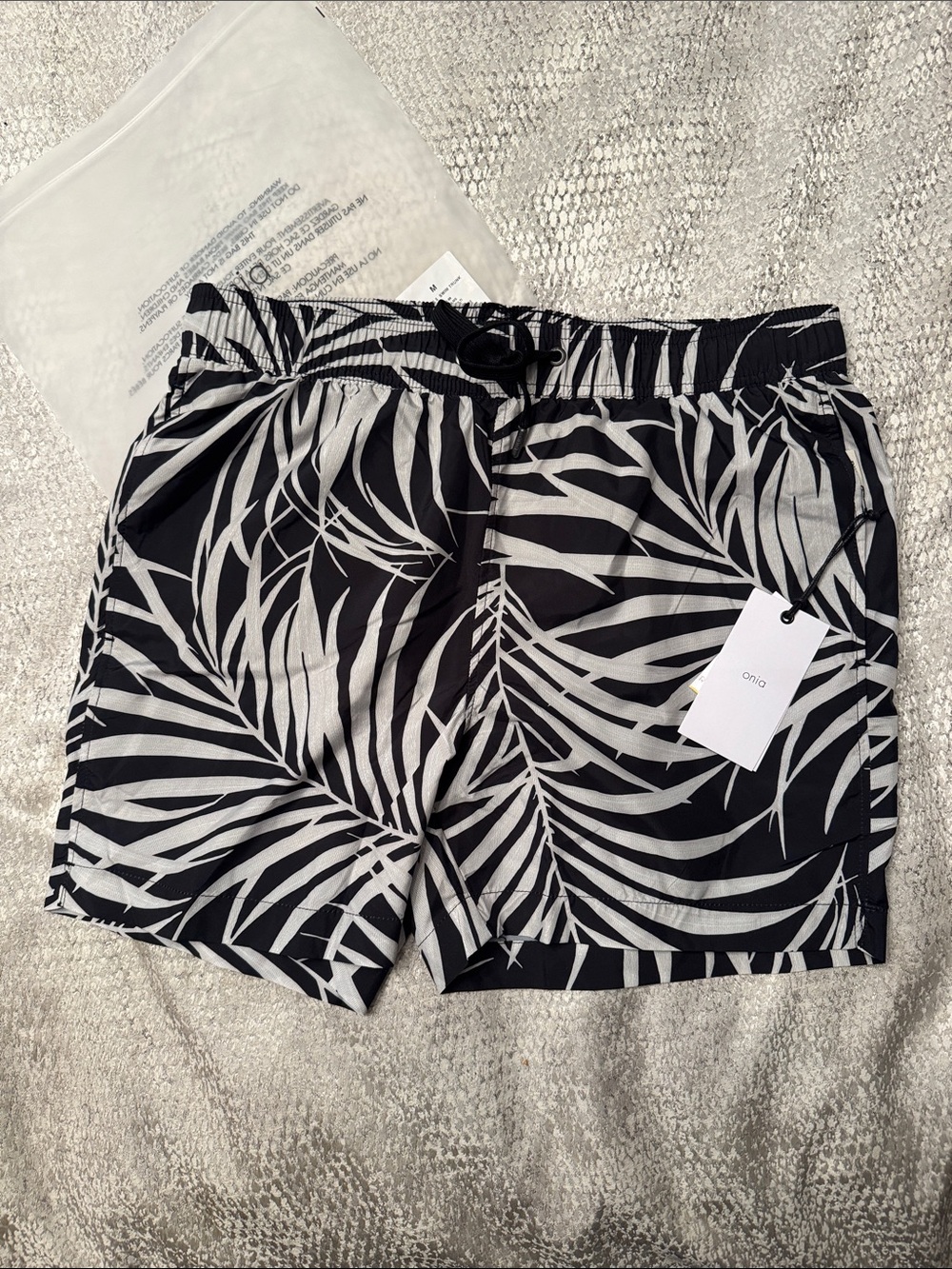Onia Black and White Charles 5" Swim Trunk